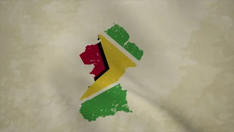Wavy Map of GUYANA with Flag in Body Isolated on Vintage Background Stock Footage 326632932