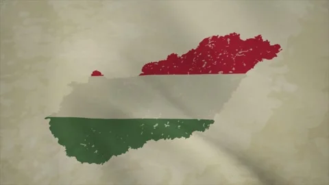 Wavy Map of HUNGARY with Flag in Body Isolated on Vintage Background Stock Footage 326634812