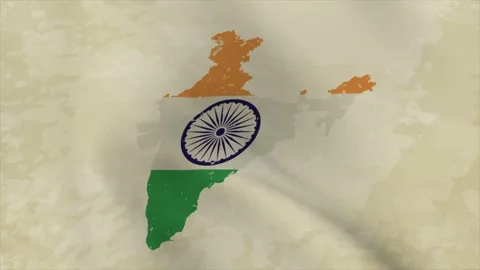Wavy Map of INDIA with Flag in Body Isolated on Vintage Background Stock Footage 326633948