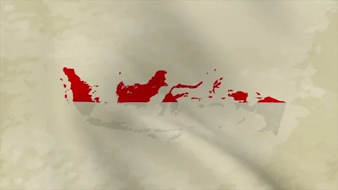 Wavy Map of INDONESIA with Flag in Body Isolated on Vintage Background Stock Footage 326633902