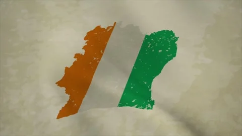 Wavy Map of IVORY COAST with Flag in Body Isolated on Vintage Background Stock Footage 326631737