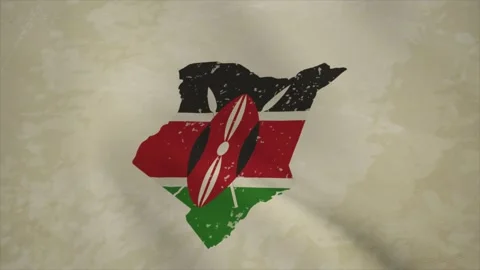 Wavy Map of KENYA with Flag in Body Isolated on Vintage Background Stock-Footage 326632394