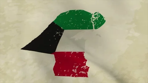 Wavy Map of KUWAIT with Flag in Body Isolated on Vintage Background 스톡 동영상 326633754