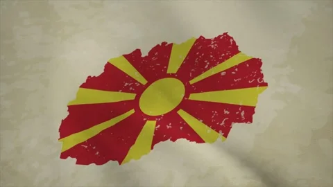 Wavy Map of MACEDONIA with Flag in Body Isolated on Vintage Background Stock Footage 326634757
