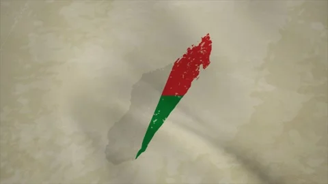 Wavy Map of MADAGASCAR with Flag in Body Isolated on Vintage Background Stock Footage 326632372