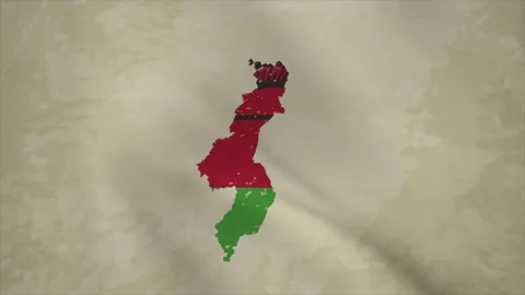 Wavy Map of MALAWI with Flag in Body Isolated on Vintage Background Video stock 326632358