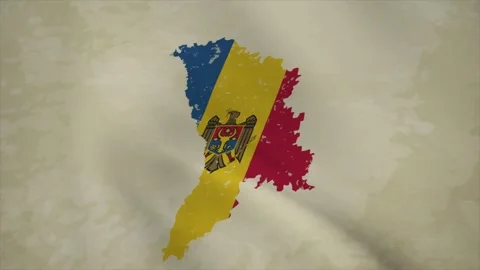 Wavy Map of MOLDOVA with Flag in Body Isolated on Vintage Background Stock Footage 326634730