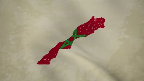 Wavy Map of Morocco with Flag in Body Isolated on Vintage Background Stock Footage 326631596