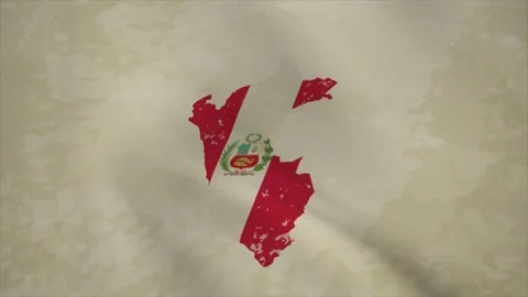 Wavy Map of Peru with Flag in Body Isolated on Vintage Background Video stock 326632884