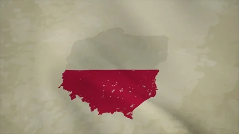Wavy Map of POLAND with Flag in Body Isolated on Vintage Background Stock Footage 326634596