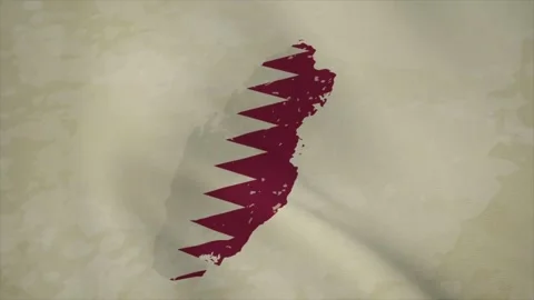 Wavy Map of QATAR with Flag in Body Isolated on Vintage Background Stock Footage 326633647