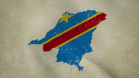 Wavy Map of RDC with Flag in Body Isolated on Vintage Background Stock Footage 326631703