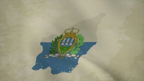 Wavy Map of SAN MARINO with Flag in Body Isolated on Vintage Background Stock Footage 326634470