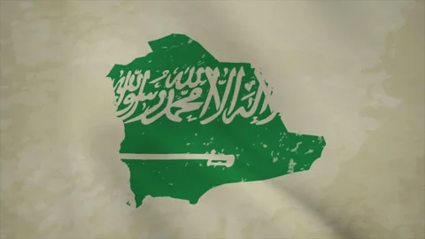 Wavy Map of SAUDI ARABIA with Flag in Body Isolated on Vintage Background Stock Footage 326633635