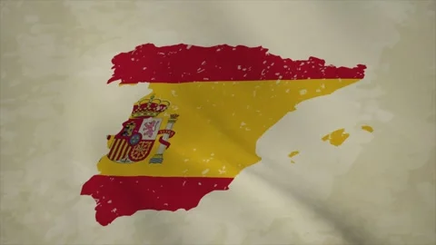 Wavy Map of SPAIN with Flag in Body Isolated on Vintage Background Stock Footage 326634290