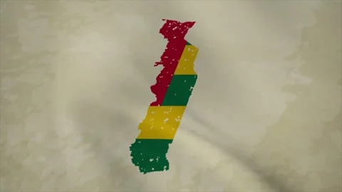 Wavy Map of TOGO with Flag in Body Isolated on Vintage Background Stock Footage 326631900
