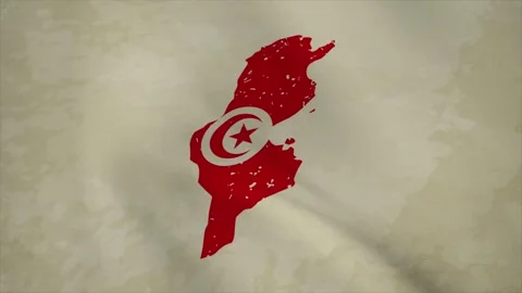 Wavy Map of Tunisia with Flag in Body Isolated on Vintage Background Video stock 326631852