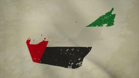 Wavy Map of UAE with Flag in Body Isolated on Vintage Background Video stock 326633549