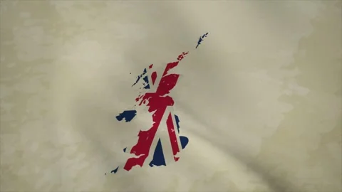 Wavy Map of UNITED KINGDOM with Flag in Body Isolated on Vintage Background Video stock 326634244