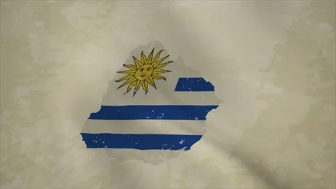 Wavy Map of Uruguay with Flag in Body Isolated on Vintage Background Stock Footage 326632895