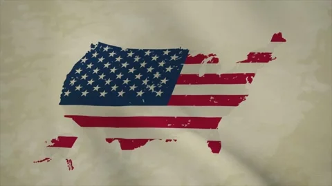 Wavy Map of USA with Flag in Body Isolated on Vintage Background Video stock 326633065