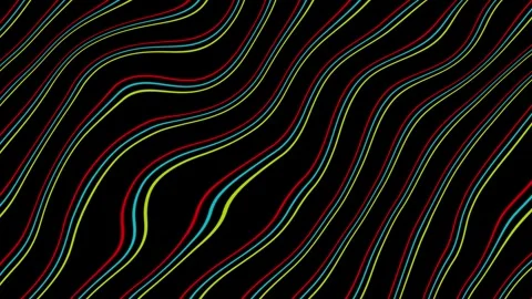 Wavy moving diagonal lines in red, turquoise and yellow on a black background Stock Footage 309869888