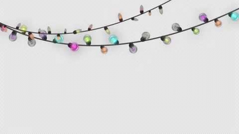 Wavy Multicolor Christmas LED String Lights Border on Transparent Background Stock Footage 322125419