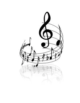 Wavy musical staff with notes on a white background. Vector Illustrazione stock