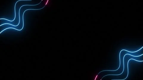 Wavy neon lines glowing in blue and pink corner frame loop on black background Stock Footage 343213068
