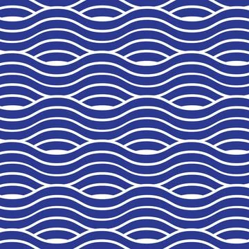 Wavy ocean blue seamless pattern with water waves, Vector illustration for .. Stock Illustration