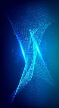 Wavy particle surface. Dynamic particles sound wave. Wave shaped array of Illustrazione stock