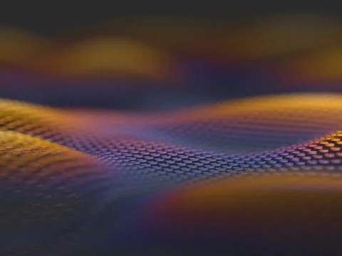 Wavy pattern of circles in color gradient of lavender and orange. Digital 3.. Stock Illustration