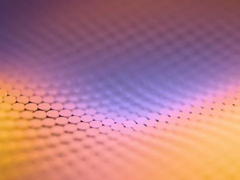 Wavy pattern of circles in color gradient of lavender and orange. Digital 3.. Illustrazione stock