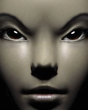 Wavy Pattern Extreme close up 3d render style asian woman with angry expre... Stock Photos