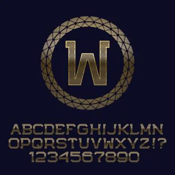 Wavy patterned gold letters and numbers with w initial monogram. Stock Illustration