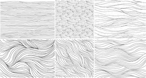 Wavy patterns black and white set Ilustração Stock