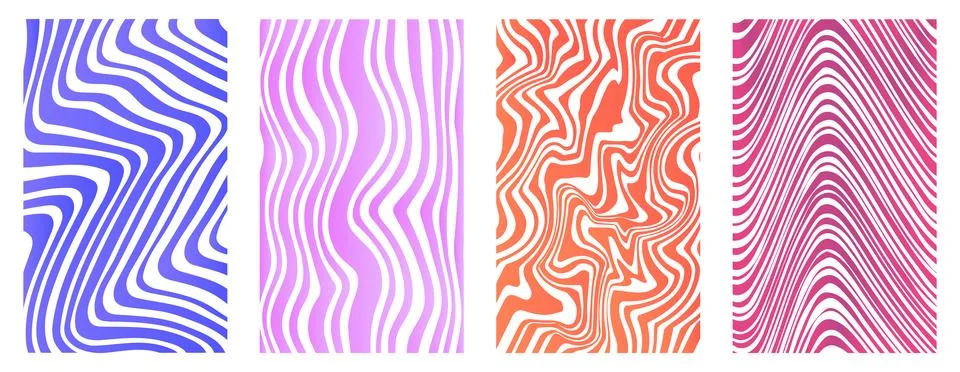 Wavy patterns set. Pink, red, blue and violet abstract seamless patterns. Groovy Ilustração Stock