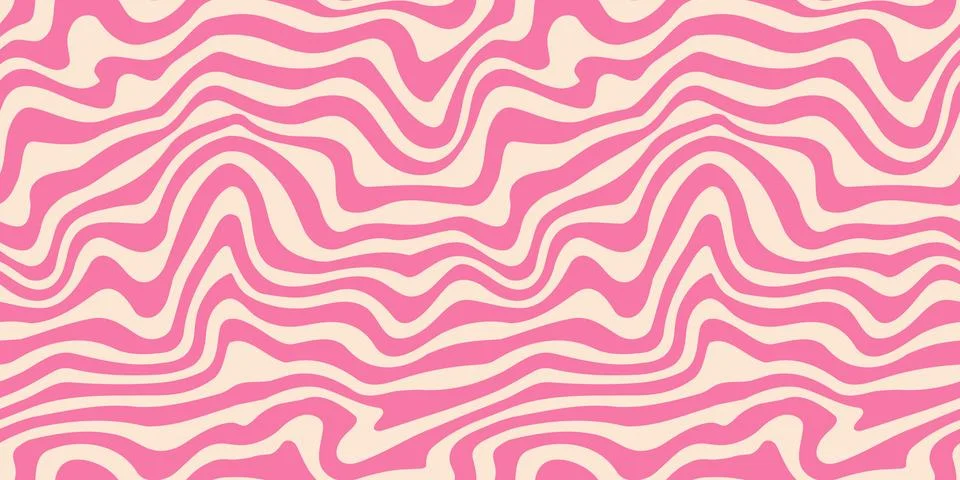 Wavy pink line seamless pattern. Trippy groovy liquid wave background. Repeating Stock Illustration