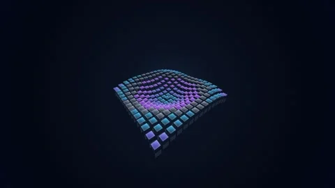 Wavy Pixel Block Surface Loop - Glowing Grid Ripple Tech Backdrop Video stock 341568027