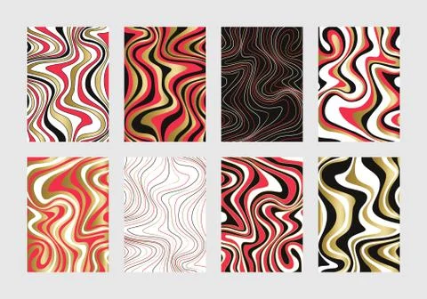 Wavy Psychedelic Backgrounds with golden gradient. Abstract ripple patterns for Stock Illustration