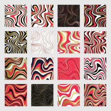 Wavy Psychedelic Backgrounds with golden gradient. Abstract ripple patterns for Stock Illustration