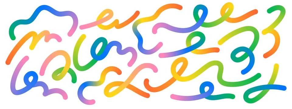 Wavy rainbow line set. Gradient liquid swirl shapes for modern kid designs. S 스톡 일러스트