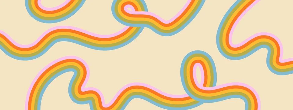 Wavy rainbow stripes retro pattern. Vintage horizontal background with groo.. 库存插图