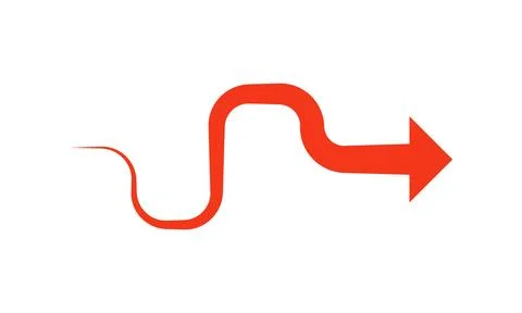Wavy Red Arrow  Right Pointing Flow Transition Graphic Stock Illustration
