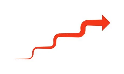 Wavy Red Arrow  Upward Right Growth Path Symbol Ilustración de archivo