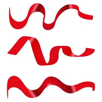 Wavy Red Ribbon Vector Set for Festive Holiday Decoration Stock Illustration