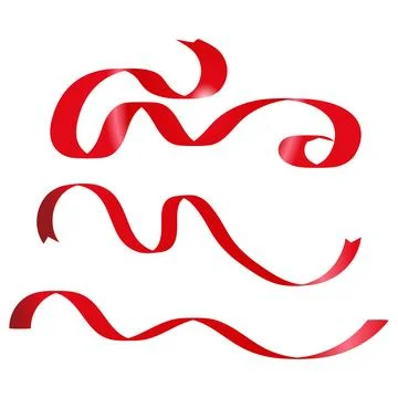 Wavy Red Ribbon Vector Set for Festive Holiday Decoration Stock Illustration