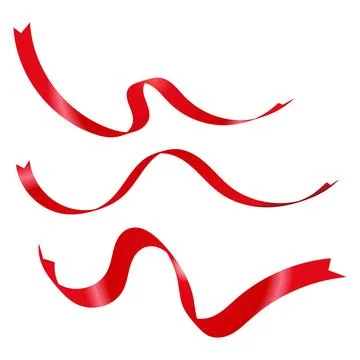 Wavy Red Ribbon Vector Set for Festive Holiday Decoration Stock Illustration