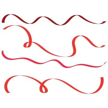 Wavy Red Ribbon Vector Set for Festive Holiday Decoration Stock Illustration