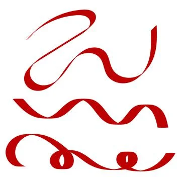 Wavy Red Ribbon Vector Set for Festive Holiday Decoration Stock Illustration